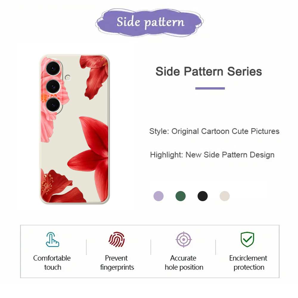 For Samsung Galaxy S25 FE Case Red Flower Pattern Printing Straight Edge TPU Phone Back Cover