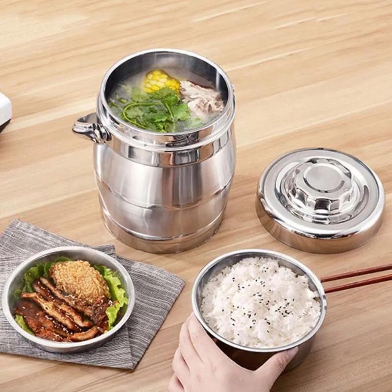 Large Capacity Stainless Steel Thermos Food Jar - Foldable Handle Leakproof Thermal Lunch Box, Durable Insulated Pot for Workers