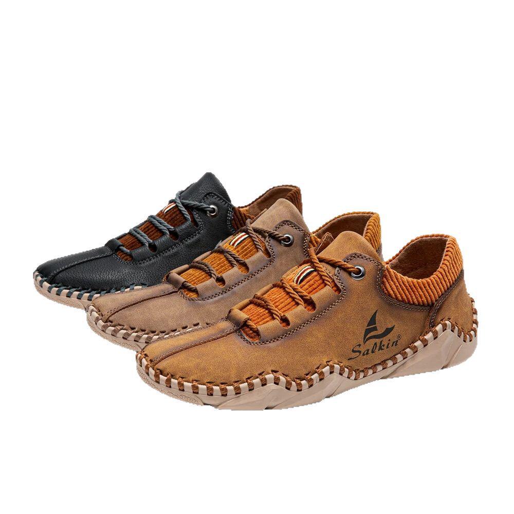 Spring 2022 Men's Casual Leather Moccasins - Fashionable, Sock-Style, Large Size, Handmade Shoes