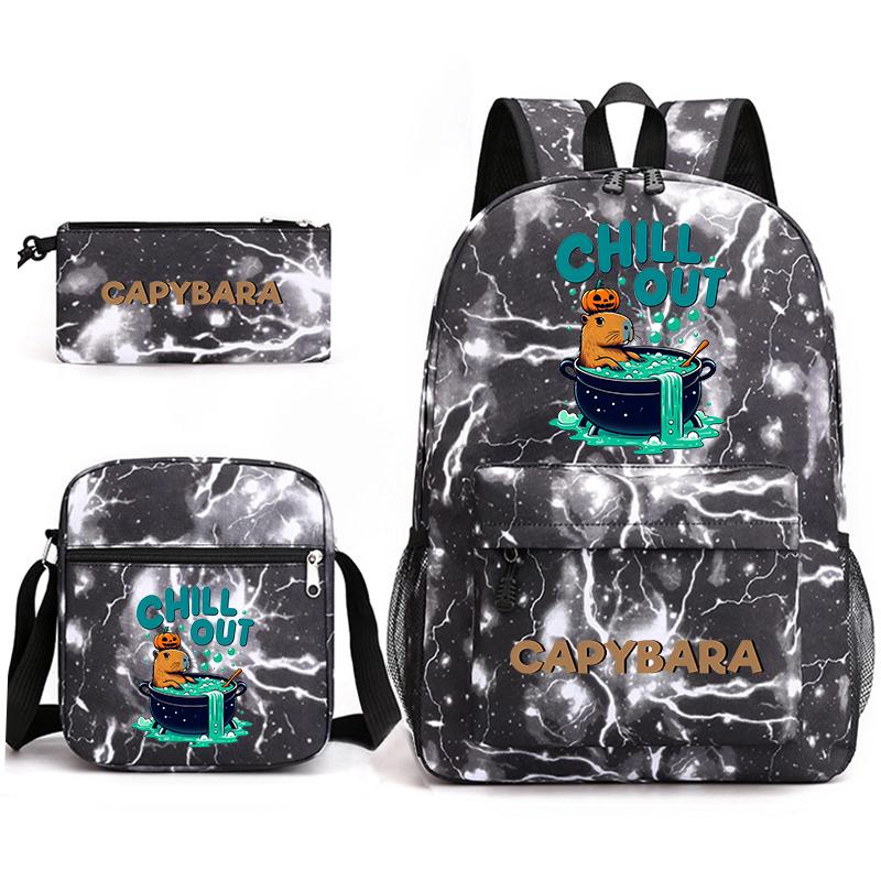 Capybara Animal Print 3Pcs Student Bookbag Set Shoulder Bag Pencil Case Children School Bag for Boys Girls Lightweight Daypack
