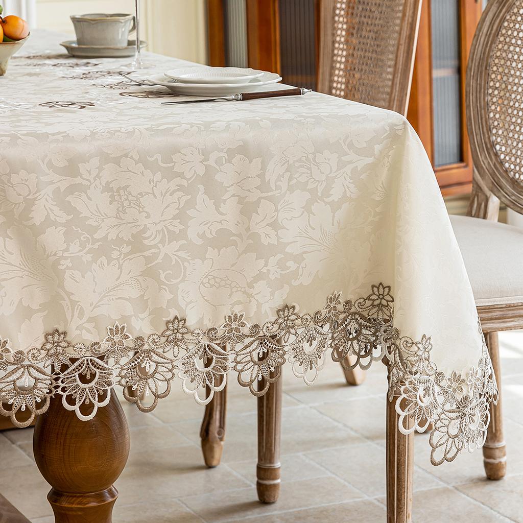 Battilo White Lace Tablecloth Square Rectangular Table Cover for Dining Table Antique Flower Table Cloth for Kitchen Wedding