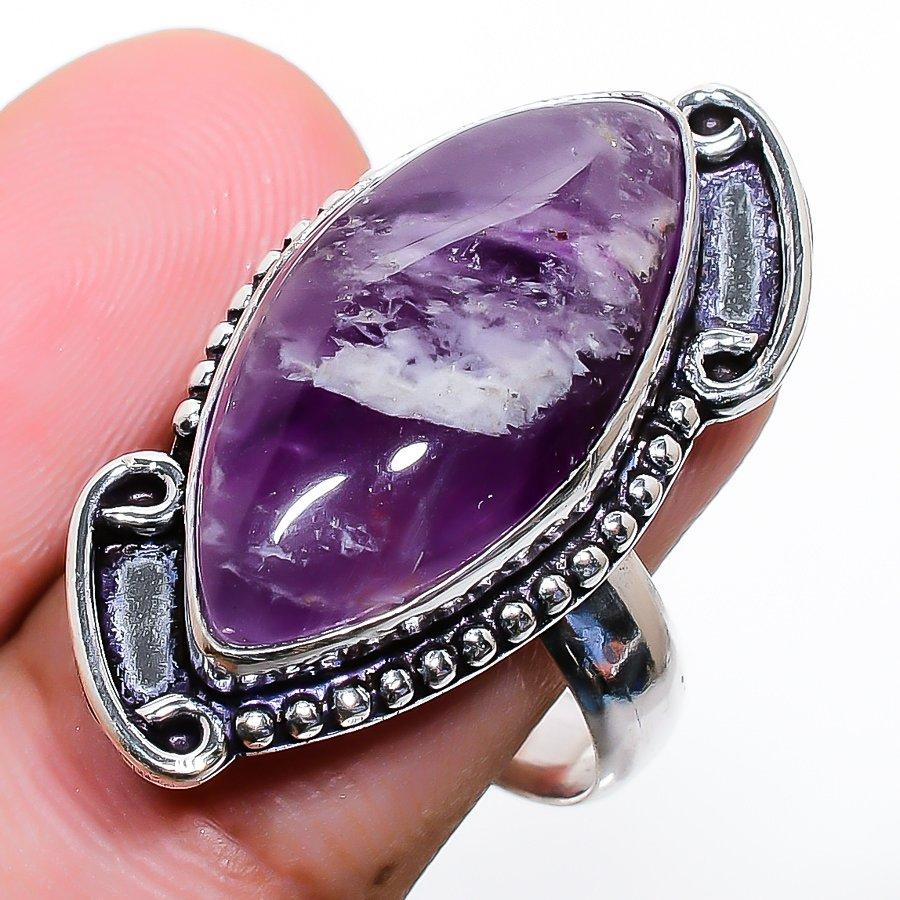 Sage Amethyst Gemstone Handmade 925 Sterling Silver Jewelry Ring Size 7.5