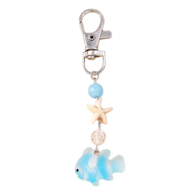 Creative Design Starfish Clownfish Keychain Unique Ocean Theme Resin Alloy Keyring For Bag Car Decors Gift