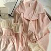 New Autumn-Winter Women's Long Sleeve Island Fleece Pajama Set with Cardigan, Korean Style Double-Sided Fleece, Wear Indoors or Out