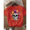 A581[Colorful Floral Skull Print Round Neck Short Sleeve T-Shirt]