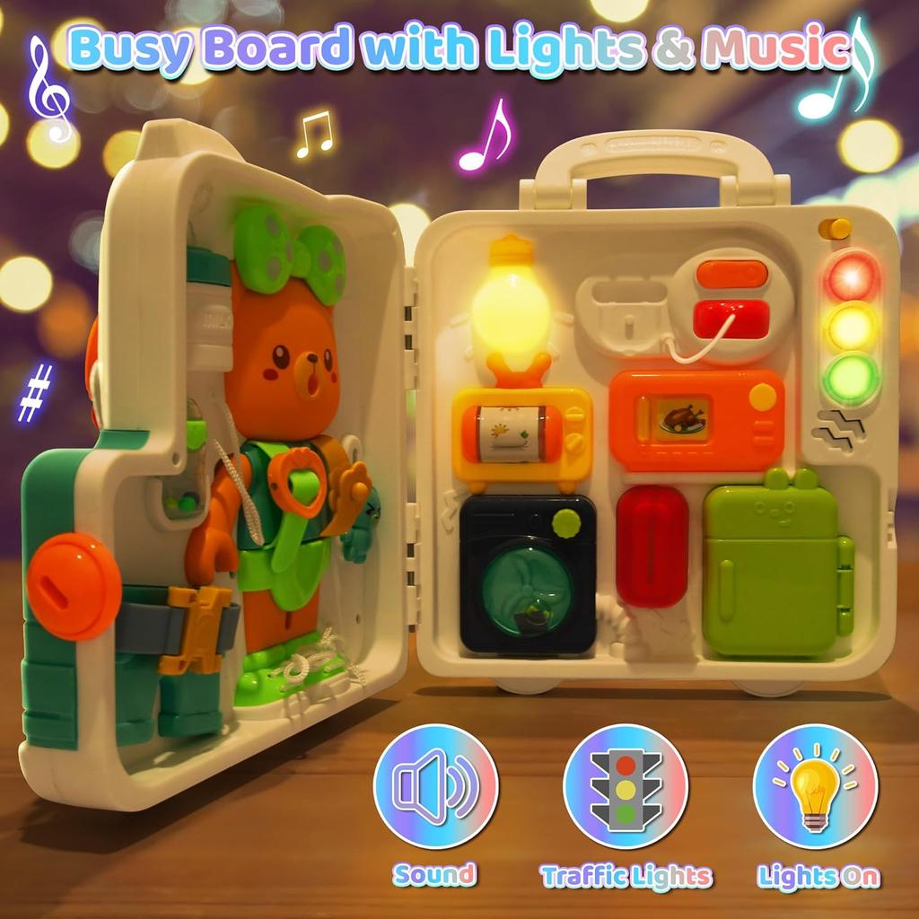 Toddler Toys Age 1-2, Musical Montessori Busy Board, Early Educational Toys for 1-2 Year Old, Motor Skills Developmental Toy, Toddler Travel Toy,