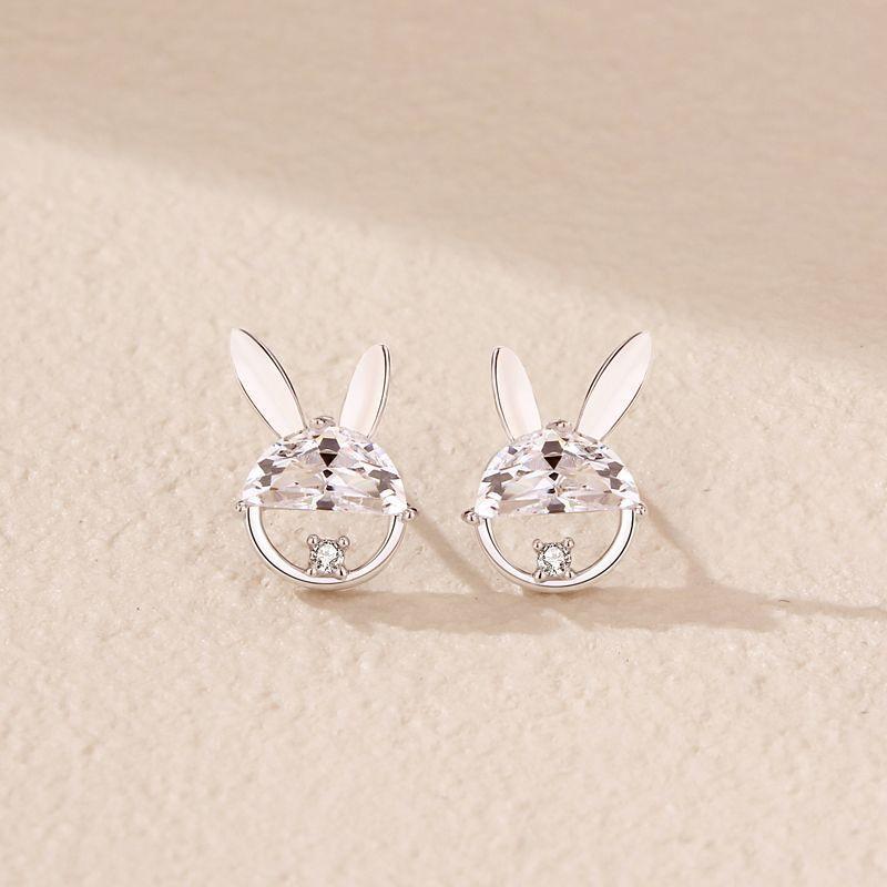 Rabbit Stud Earrings Female Korean Version Small and Cute Diamond-encrusted Rabbit Ear Jewelry