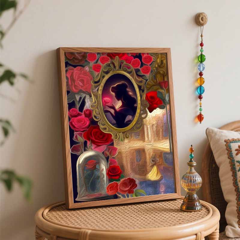 Disney oil painting Beauty Rose handmade diy art painting home decoration
