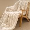 Faux Rabbit Fur Fluffy Plush Bubble Blanket, Luxurious Soft Warm Blanket for Beds, Sofas, and Couch, Cream, 127 X 152 Cm