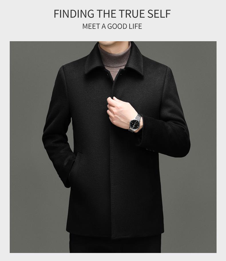 Men's Winter Mid-Length Wool Coat with Detachable Down Liner - Luxury Business Lapel Outerwear