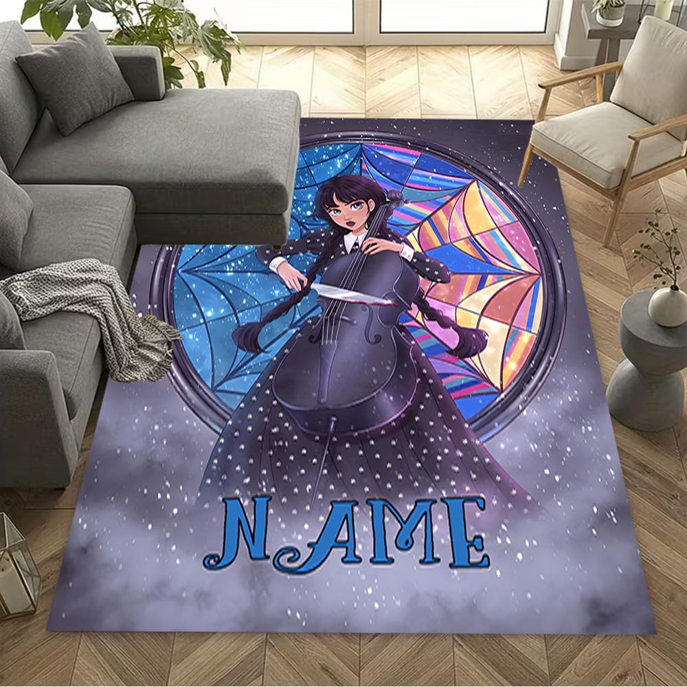 Night Sky Violinist Personalized Name Floor Rug Office Rug Design for Playrooms Study Room Foyer Bedrooms Anti-slip Rug Anime Office Decor
