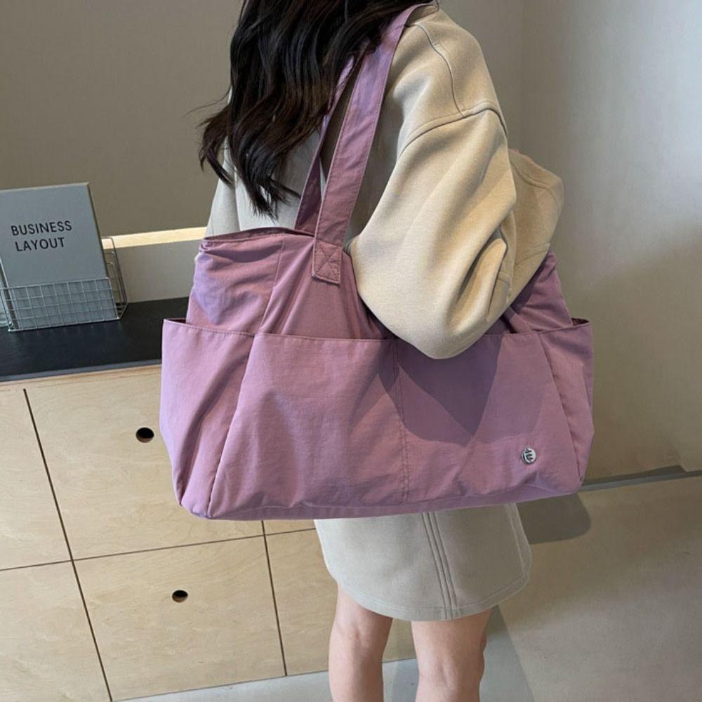 Solid Color Nylon Handbag Soft Material Commuting Handbag Large Capacity Shoulder Bag Shopping