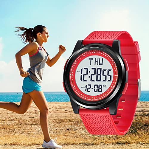 Men's Digital Sports Watch, Ultra-Thin, Simple Design, Unisex, Waterproof, Multi-Function, Date/Day/Alarm/Stopwatch, LED Light, Time Zone Switching, S