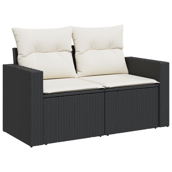 Ensemble de canapés de jardin de 8 pièces avec coussins noir poly rattan acacia, Ensemble de salle à manger de jardin 3 3361560