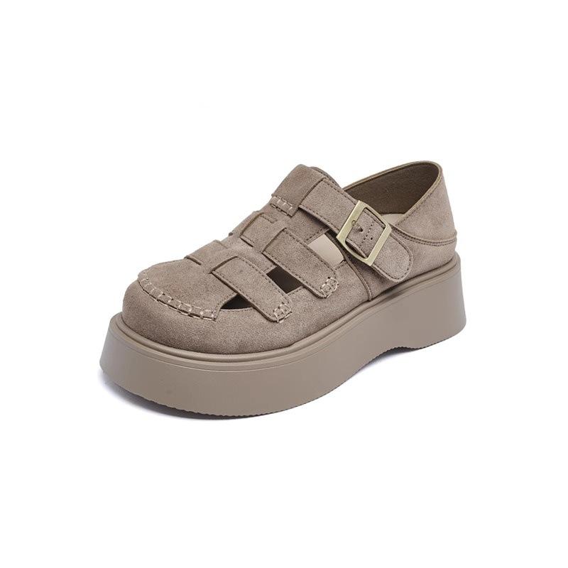 

Sandals women s spring and summer new thick-soled heightening bag head outside wear breathable half slippers burst 40 хаки