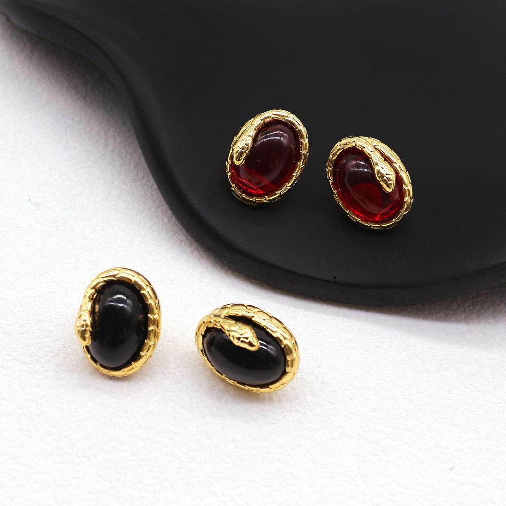 Elegant Gold Snake Stud Earrings - Natural Stone, Luxurious & Versatile Design