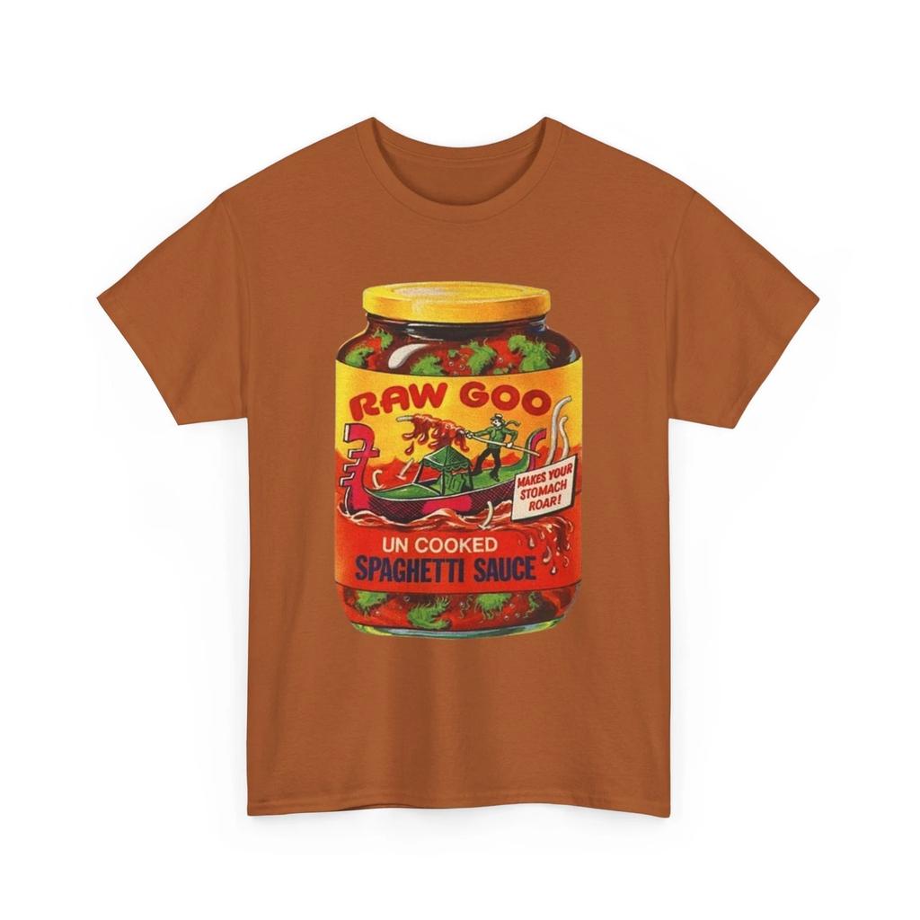 Wacky Packages Raw Goo Pasta Sauce Printed T Shirt Funny Ragu Parody Collectible