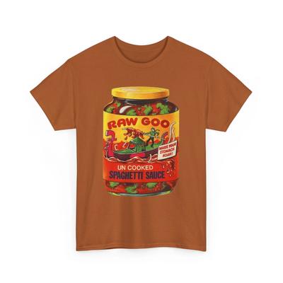 T-shirt Imprimé Wacky Packages Raw Goo Sauce pour Pâtes Parodie Drôle de Ragu Objet de Collection
