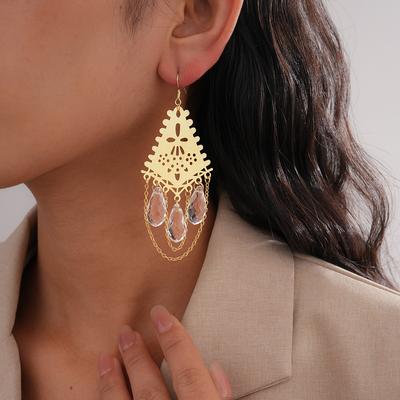 Metallic Glass Water Droplets Fringed Ear Hooks Retro Earrings Personalized Earrings