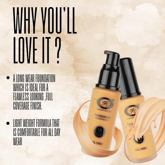 Fashion Colour Cream + Oil-Free Waterproof Foundation | Semi Matte Finish With 20 Spf | Oil Free | Hydrating Liquid Foundation | 18Hr Long Wear | 30ml