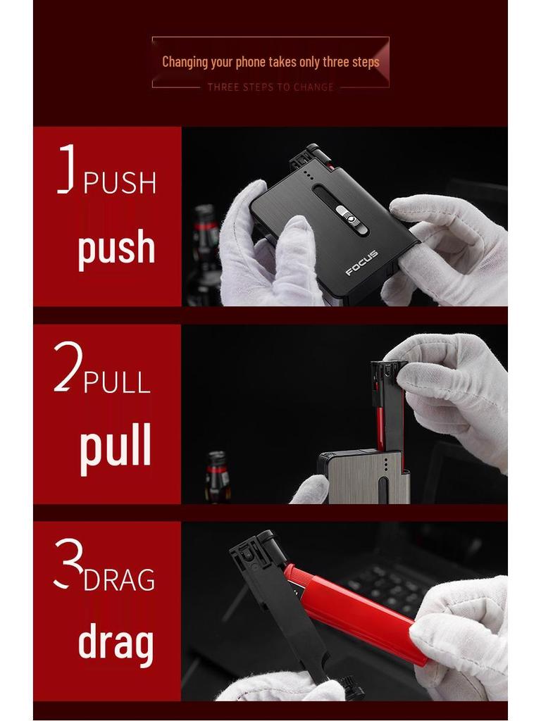 Focus YH026A10 Automatic Pop-up Cigarette Case & Lighter - Portable, Moisture-Proof, Pressure-Resistant
