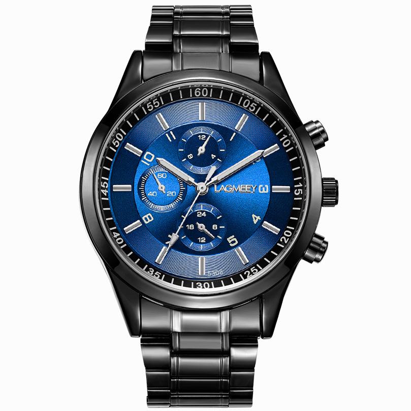 

Ultra thin Men Watch Business Black Steel Strip Sport Waterproof Three Eye Imitation Six pin Korean version Student Male Watches