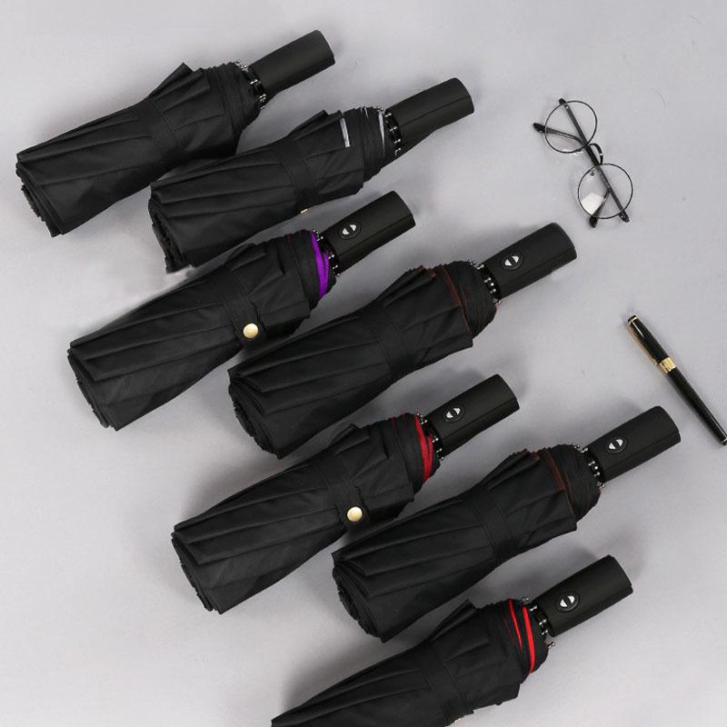 Windproof 10-Rib Double-Layer Folding Umbrella for Men and Women - Automatic, Sunscreen, Dual-Use.