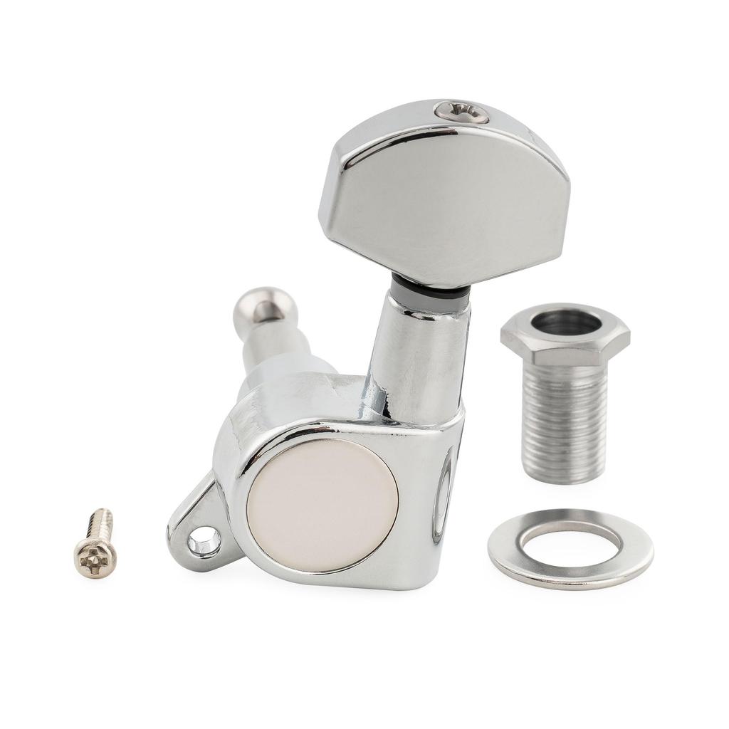 Musiclily Pro R15J Guitar Gear Square for Electric Chrome 6-in-line Left-Handed Tuners, 151 Ratio, Button, Stratocaster/Telecaster Guitars,