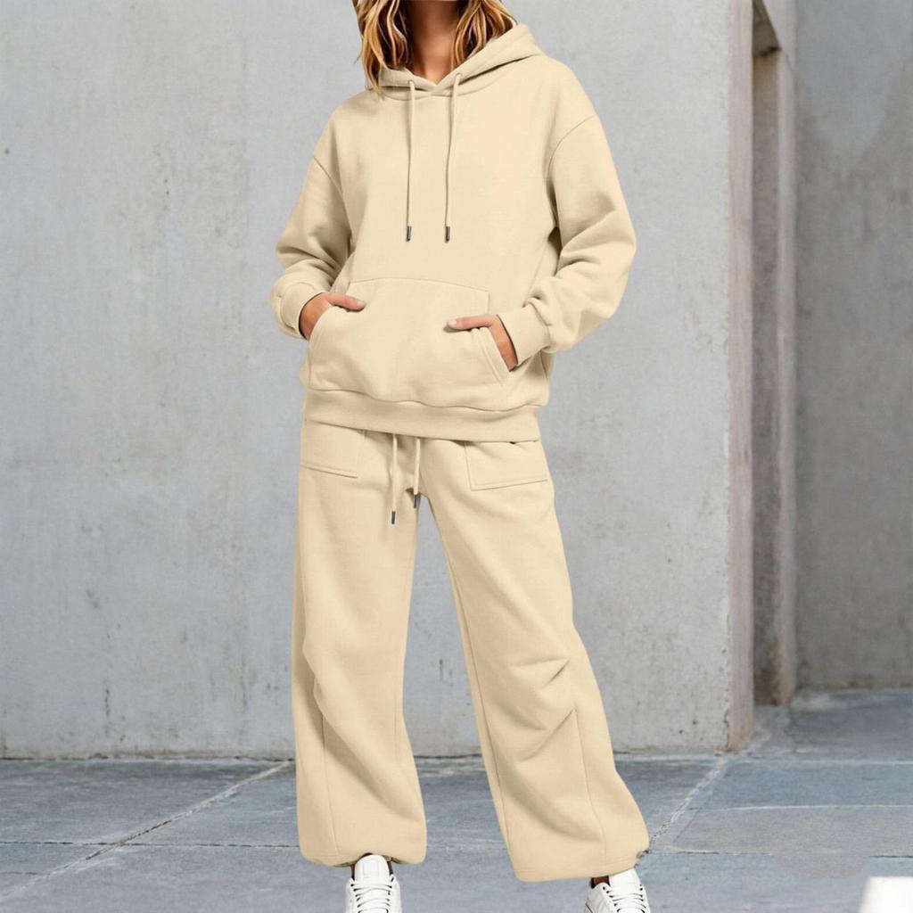 Women's Unisex Loose Fit Color Athletic Hoodie and Wide Leg Sweatpants Set
