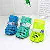 4Pcs Summer Cooling Dog Boots for Night Walks Breathable Mesh Dog Shoes with Reflective Straps & Soft Sole for Paw Protection