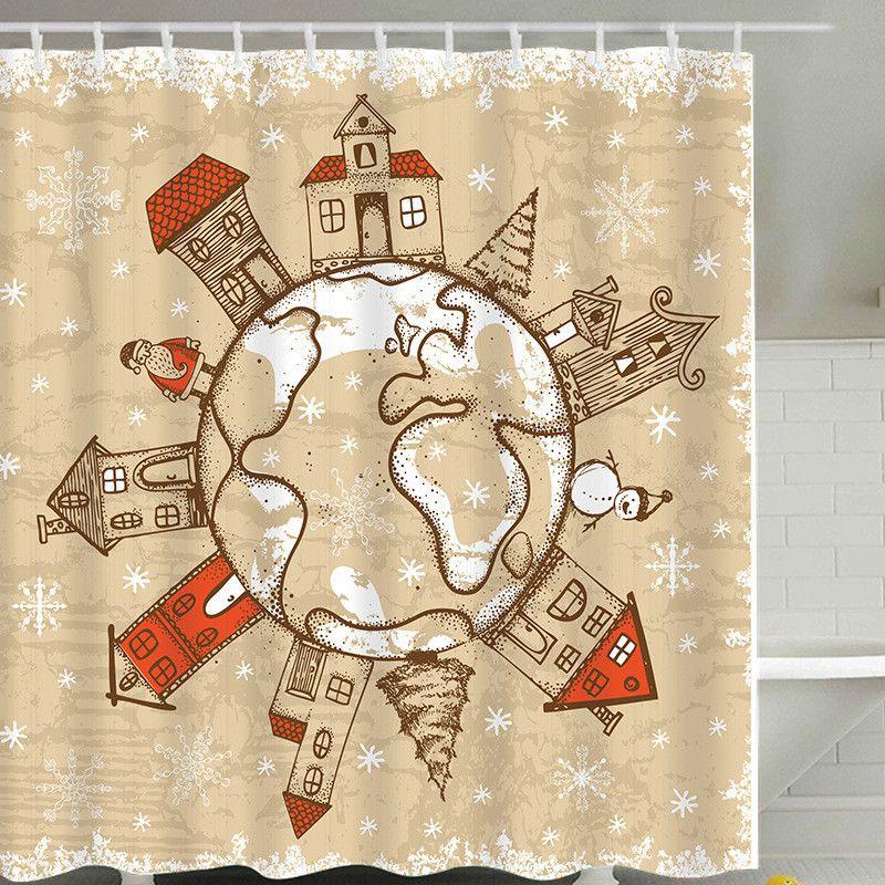 Curtain Christmas Shower With Hook Waterproof Bathroom Decoration Santa Claus