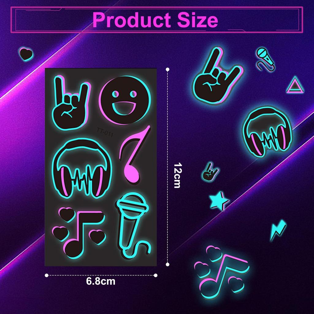 TecoKart® Long Lasting Temporary Tattoo Sticker Kit | Vivid Glow in the Dark Stickers for Kids & Adults | Safe Fake Body Tattoo Sticker Set for Part