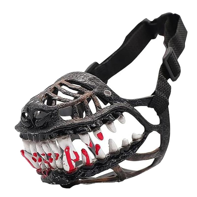 Dog Costume Muzzle with 3D Devil Face and Faux Teeth, Adjustable Head Strap for Halloween Parties and Pet Photoshoots
