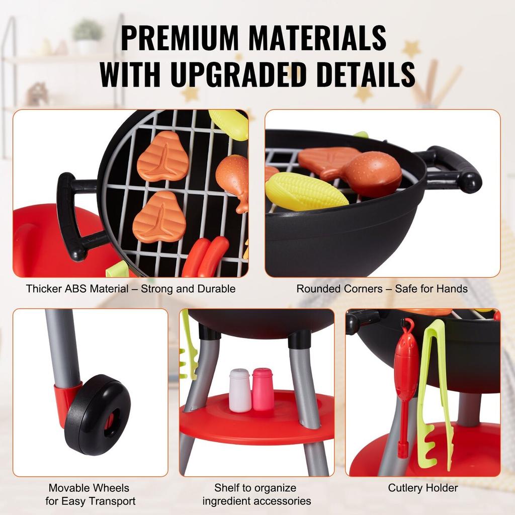 28 PCS Kids BBQ Grill Playset Cooking Grill Toy Set Pretend Sound Light