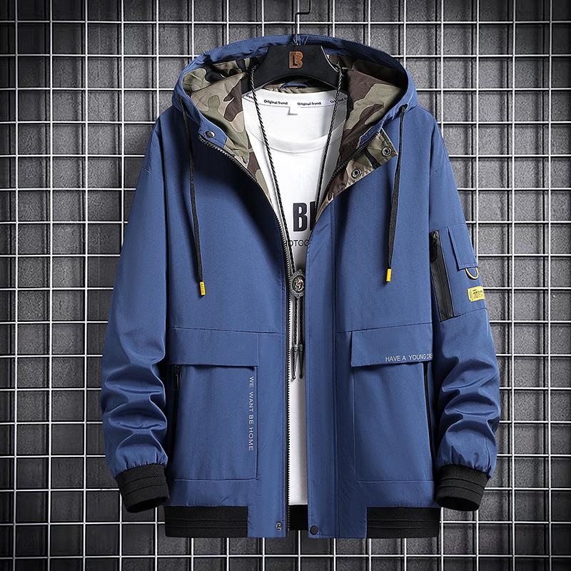 Men's Autumn and Winter Hooded Jacket Men's Trend Loose Handsome Fleece Thickened Tooling Jacket
