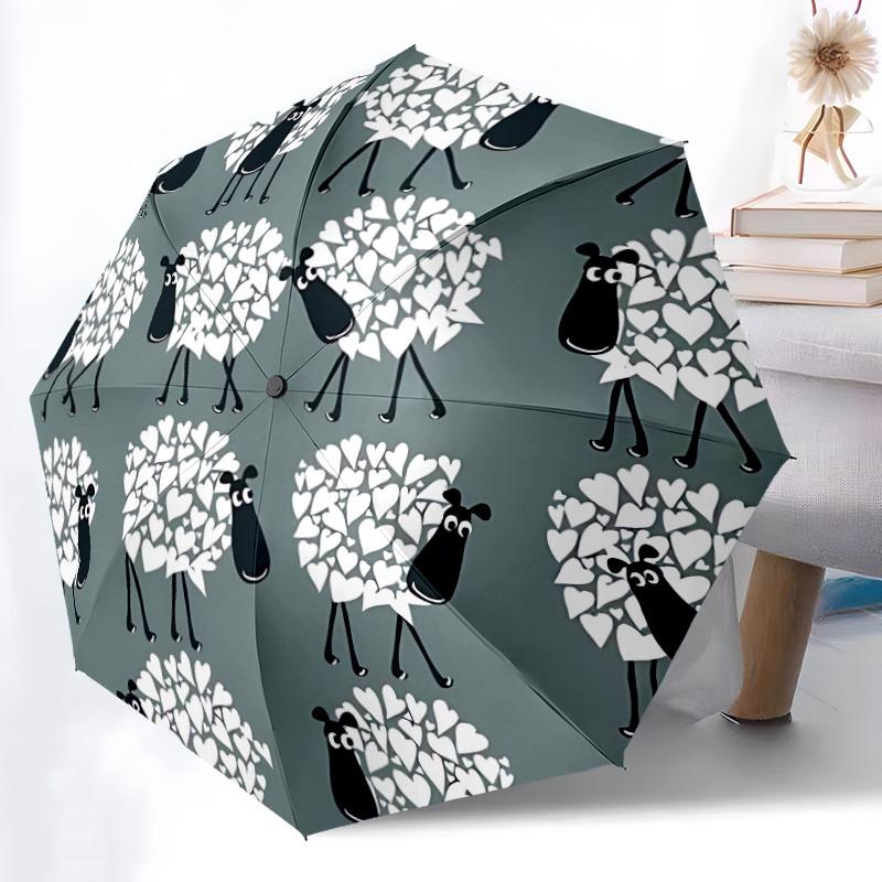 1pc Sheep Hearts Automatic Folding Umbrella with 8-Rib Windproof Design, Portable Foldable Sunshade Umbrella For Halloween 121