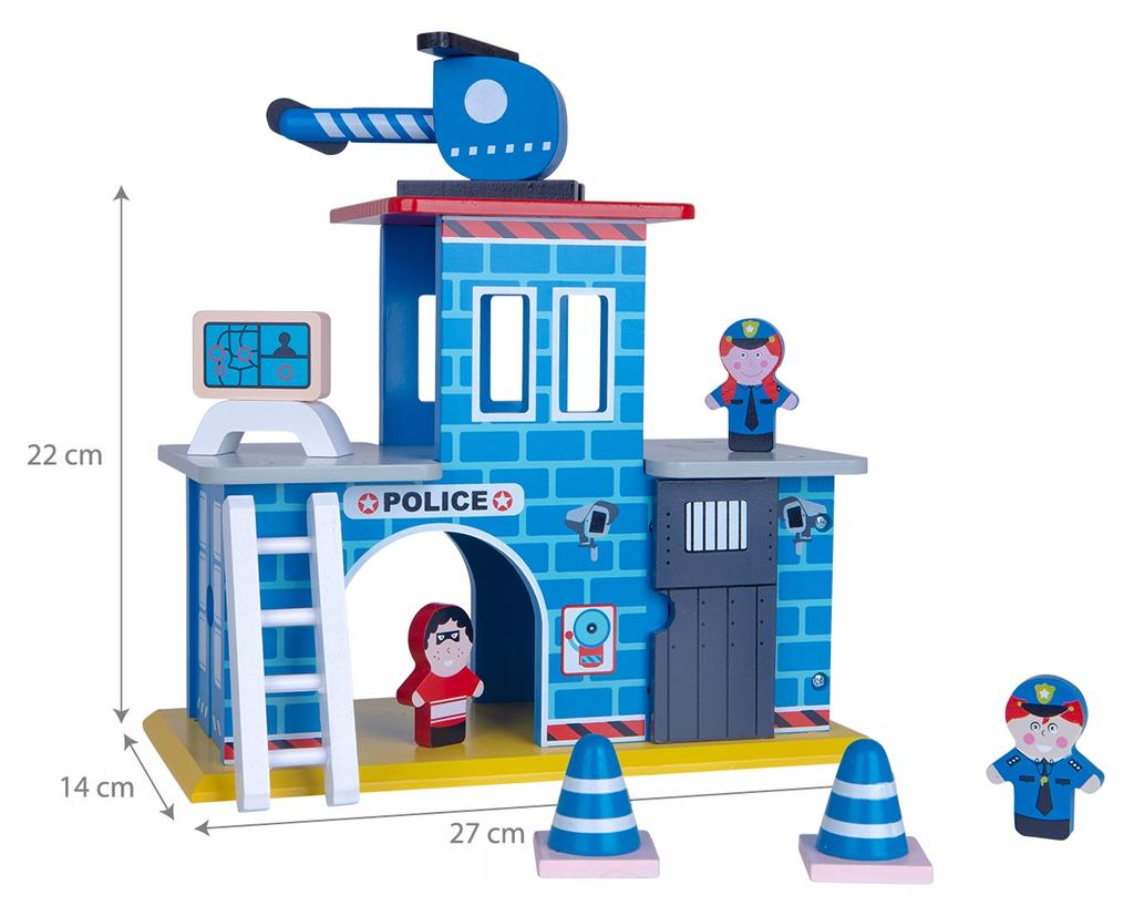 Wooden Police Station, 2 Floors - Helicopter, 3 Figures, ECO Set