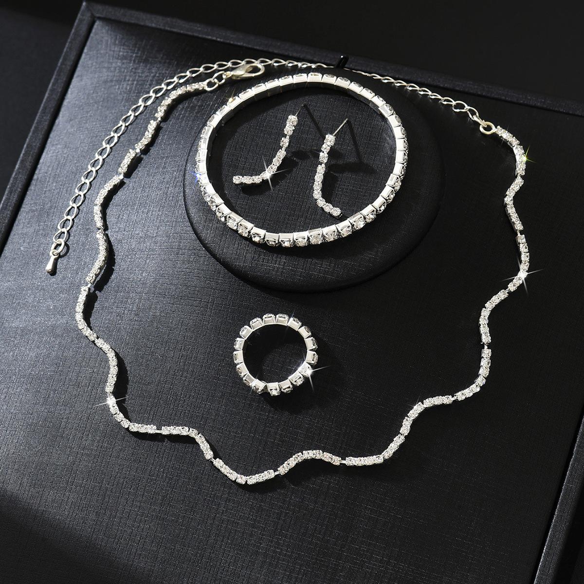 

2026 Women s Necklace Jewelry Earrings Bracelet Ring Wedding Jewelry Four-piece Set Exquisite and Simple 45CM