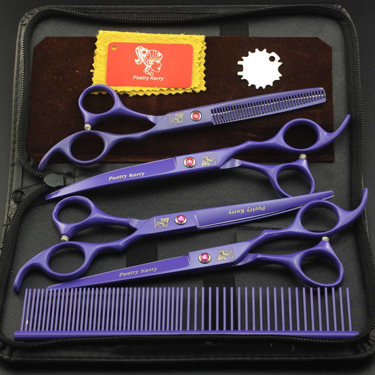 7  Purple 4-piece Pet Grooming Scissors Set - Straight & Fine Tooth Scissors Fine Tooth 4-piece Set