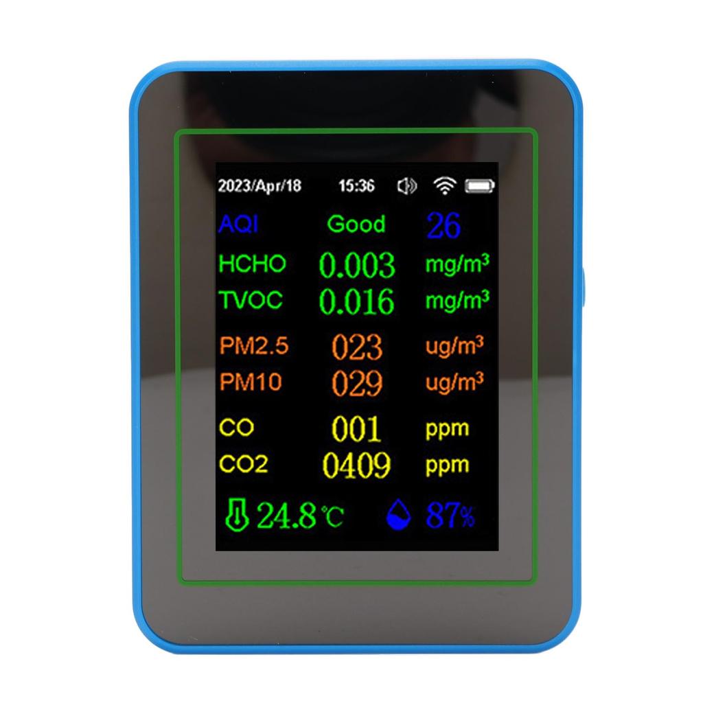 Quality Meter 12 In 1 WiFi CO2 TVOC HCHO Temp Humid Smart Detect Indoor Battery Powered with Time Display