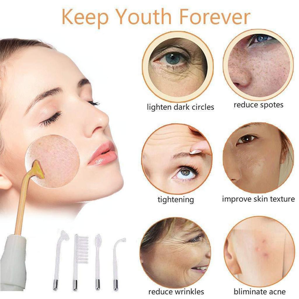 Skin Therapy Wand High Frequency 4PCS Comb Tube Mite Removal Acne Treatment Facial Machine for Facial Care