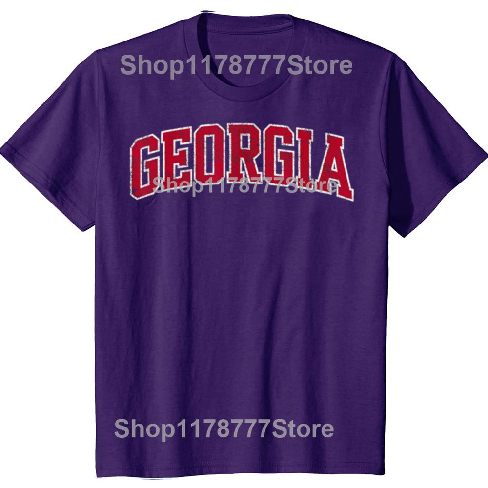 Funny Georgia Vintage Athletic Sports Red Text T Shirts Cotton Streetwear Georgian Gifts Mens Clothing Loose Oversized T Shirt