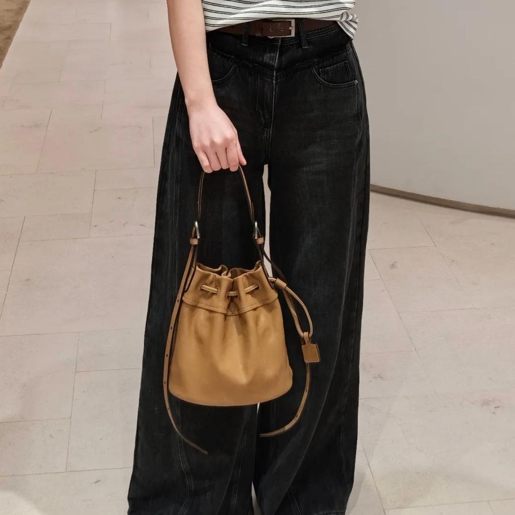 Bolsa de Balde Pequena Yunshu Nicho Primavera e Verão, Casual Versátil, Ombro Único Transversal, Bolsa de Balde com Cordão, Bolsa Pequena para o Dia a Dia