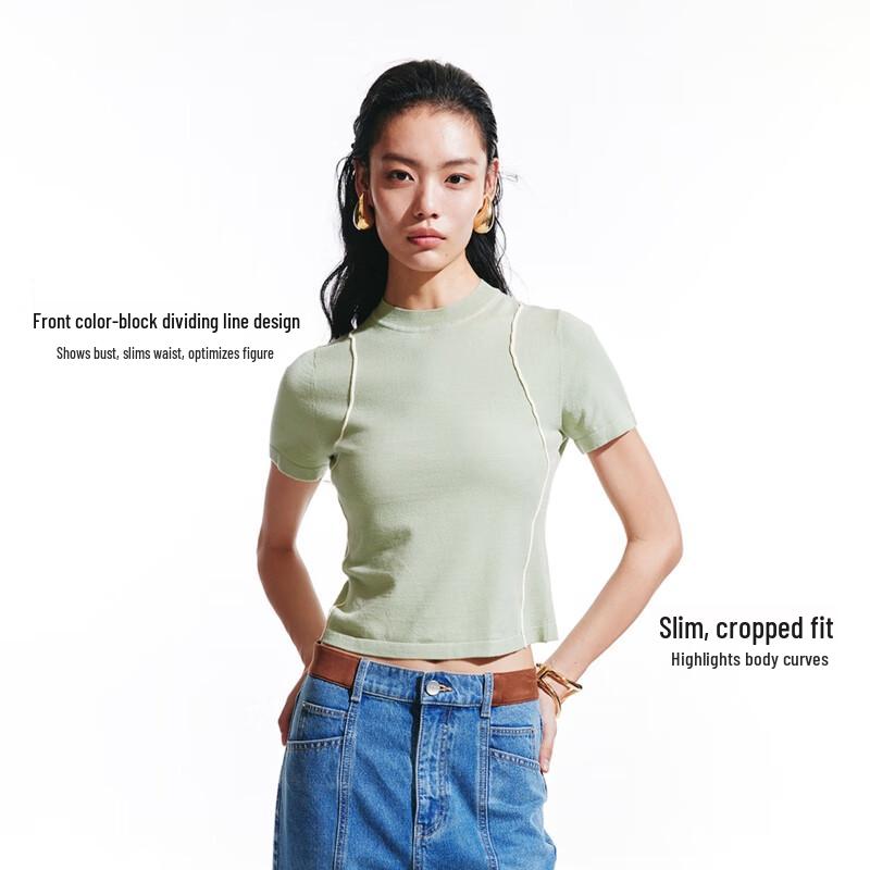 VEROMODA Women's Slim Fit Short Sleeve T-Shirt with Contrast Stitching