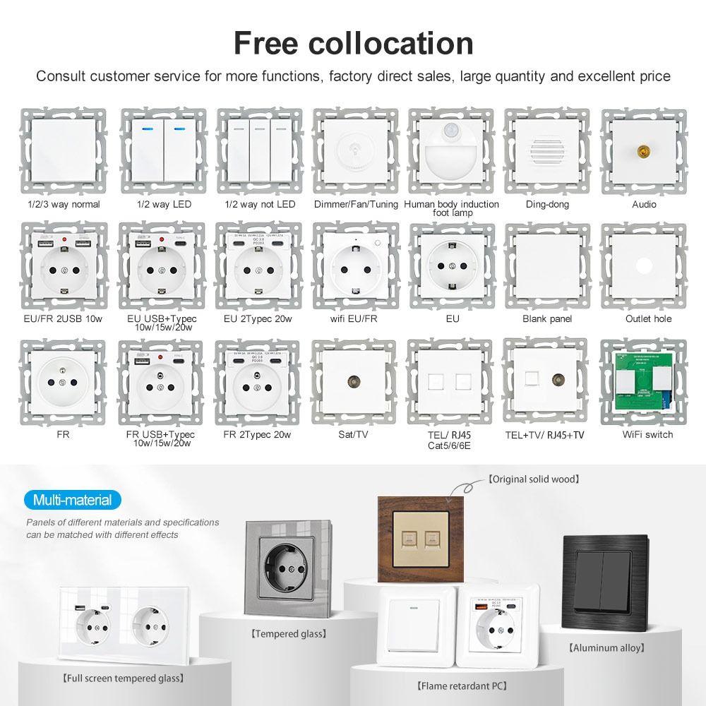 1Pcs PC Panel Modular Sockets And Switches EU French Socket Module  for EU Standard Wall Mount DIY