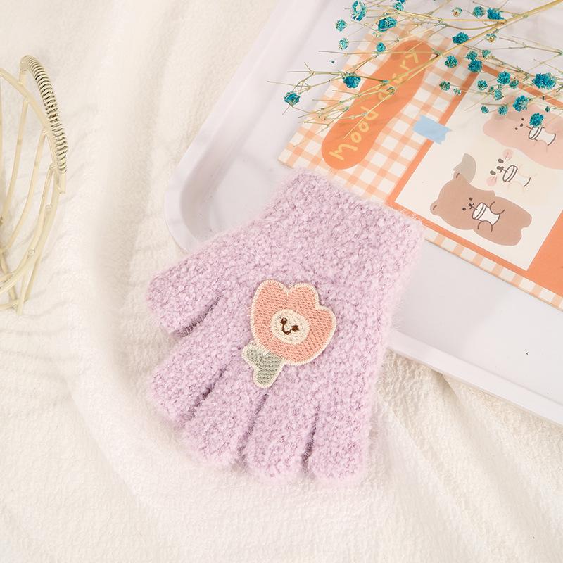 Luvas de Inverno Infantis Fofas de Urso Estilo Coreano - Quentes, À Prova de Frio, Design de Cinco Dedos para Meninos e Meninas