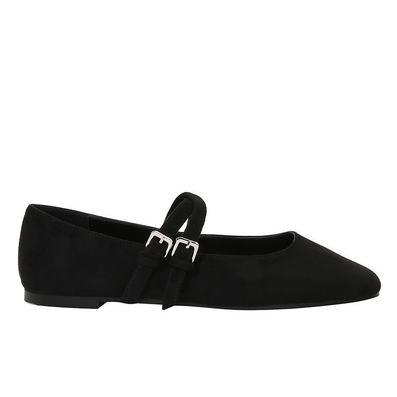 Fashion Black Cross Tied Satin Ballet Flats Women Fashion Square Toe Shallow Buckle Mary Jane Shoes Elegant Comfort Brand Designer Shoes