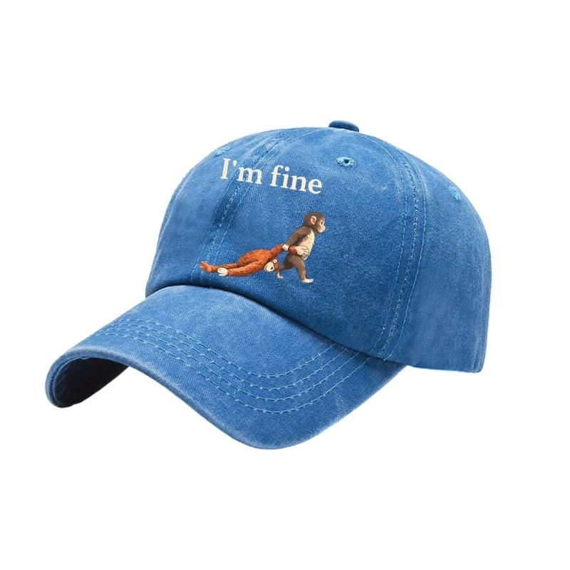 Punch Monkey Print Baseball Cap For Men And Women Unisex Adjustable Wash Cotton Sun Hat With Cartoon Pattern Daily Wear