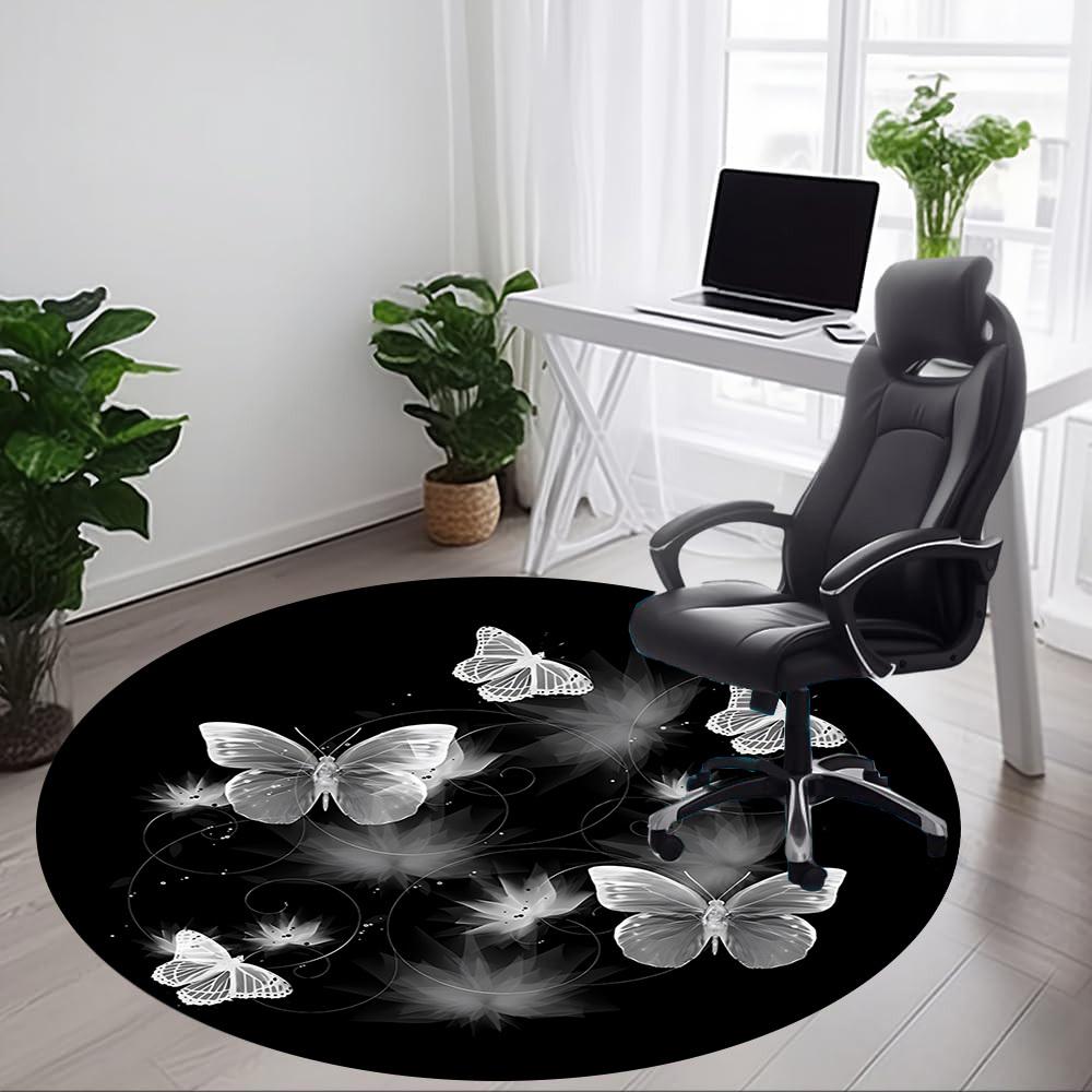 1pc Butterfly Pattern Chair Carpet for Office, Soft, Non-Slip Polyester Mat, Office, Entryway, Living Room, Bedroom, Yy251207242