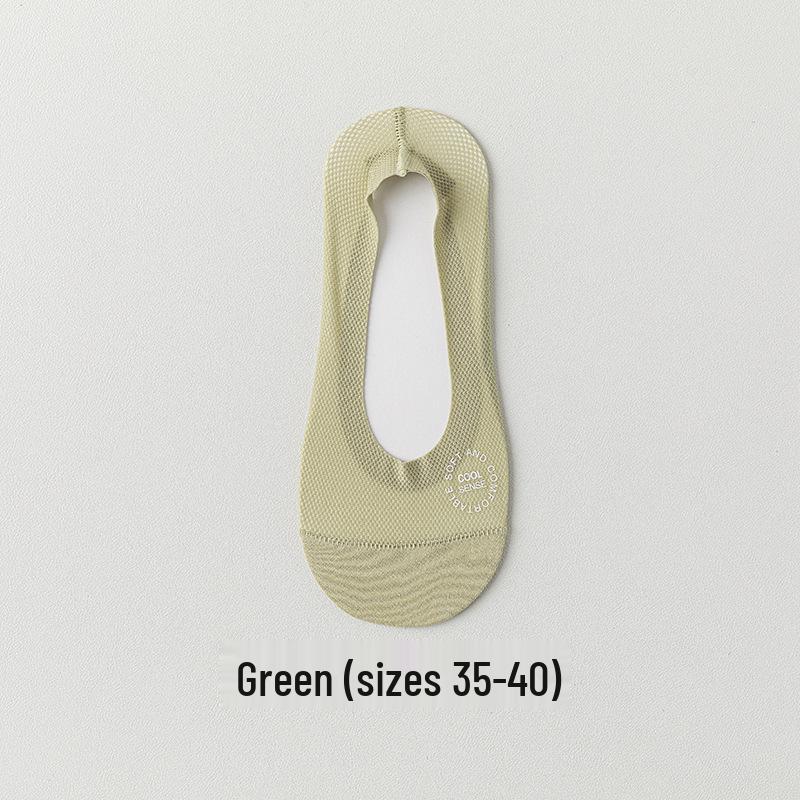 Mesh Ice Silk Women's Low-Cut Invisible Boat Socks with Anti-Slip Heel and Cotton Bottom